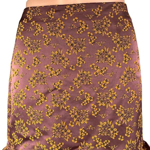 Express Purple Orange Silky Satin Floral Ruffle Mini Straight Pencil Skirt Sz 4 - Picture 4 of 6